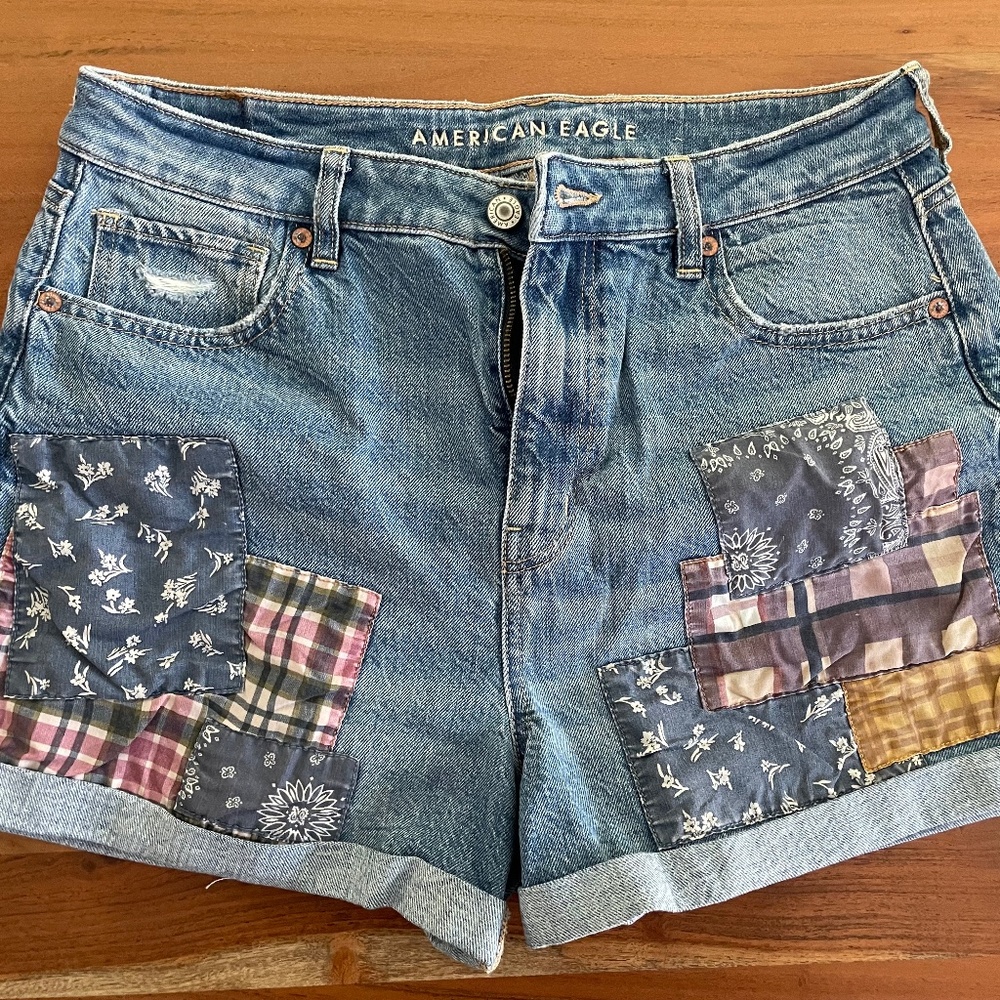 American Eagle Patchwork Denim Shorts Size 10